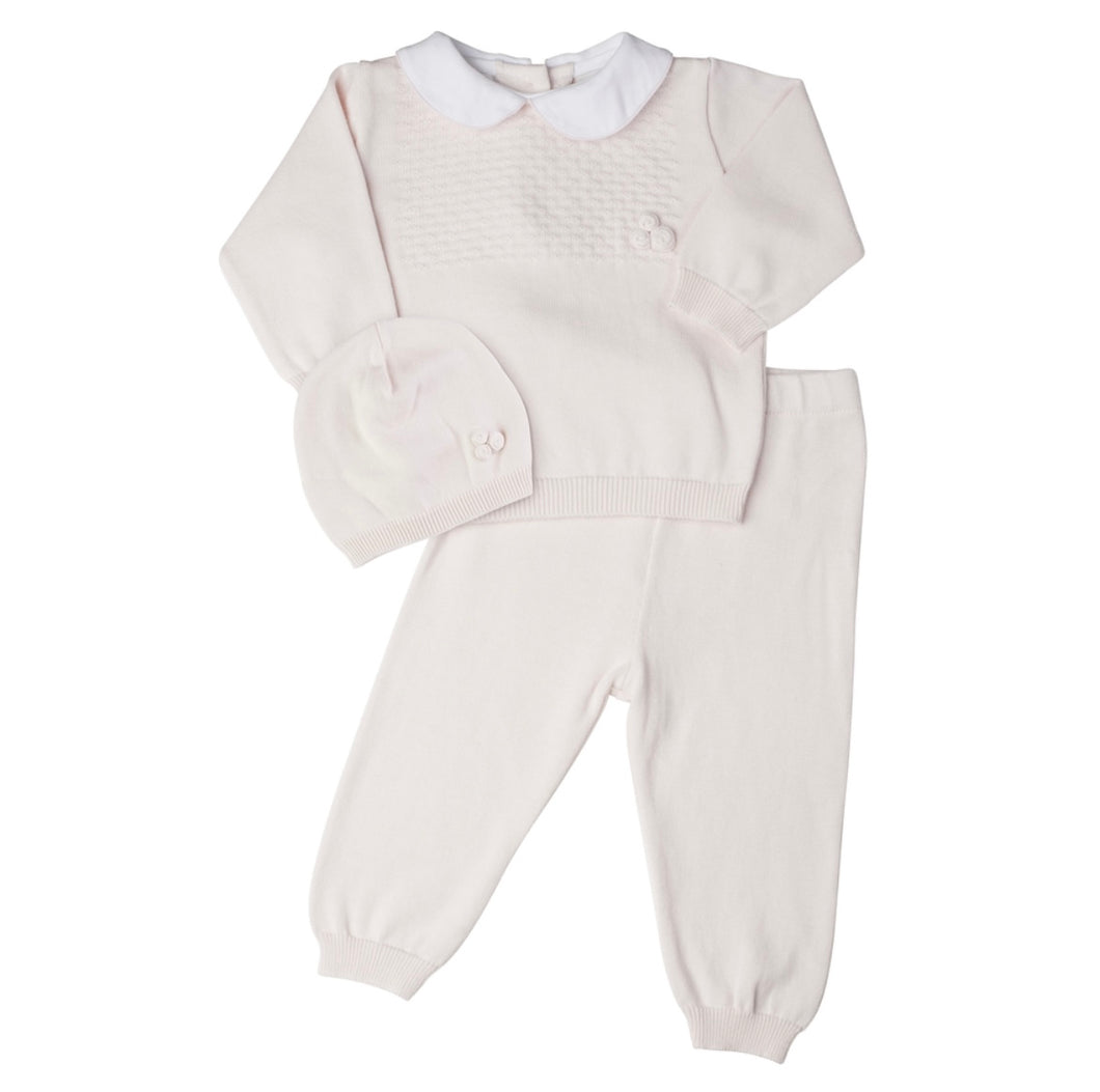 Feltman Pique Collar Diamond Knit Set/Hat-Pink