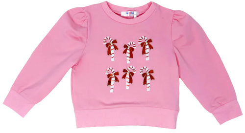 Lulu Bebe Candy Cane Sequin Puff L/S Shirt-Pink