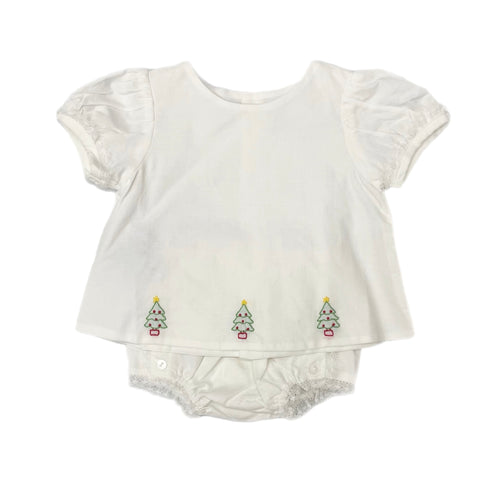 Baby Sen Tree Stitched Girl Diaper Set-White