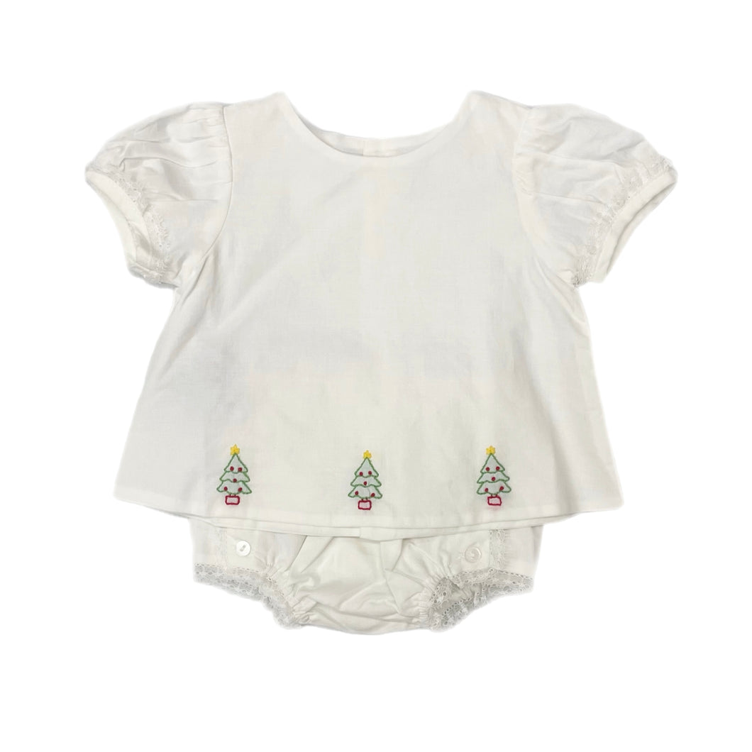 Baby Sen Tree Stitched Girl Diaper Set-White