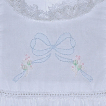 P & R White Hazel Dress w/Blue Ribbon Embroidery