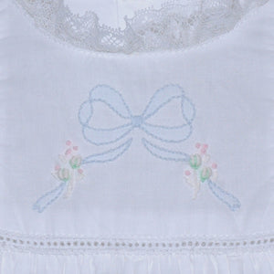 P & R White Hazel Dress w/Blue Ribbon Embroidery