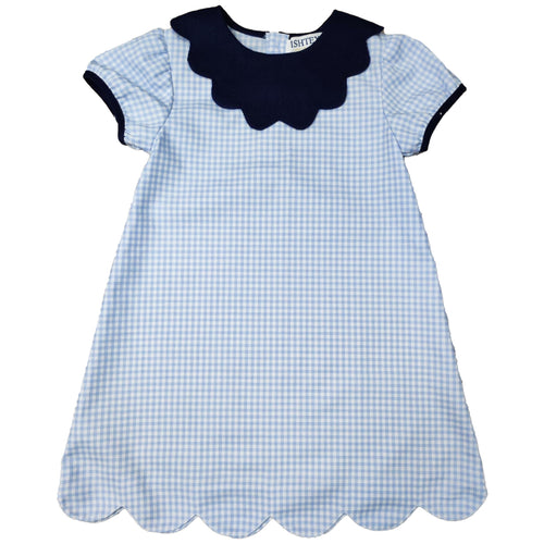 Ishtex Blue Plaid Dress w/ Navy Scallop Collar