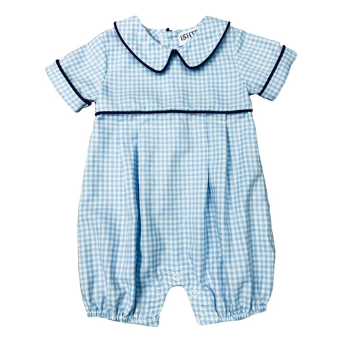 Ishtex Blue Plaid Boys Romper