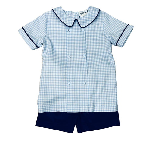 Ishtex Blue Plaid Boys Short Set