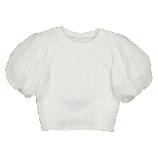 Mayoral Puff Sleeve Ribbed T Shirt-Natural