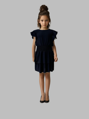 Cheryl Kids Smocked Ruffle Dress-Navy