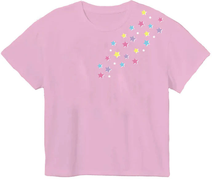 Azarhia Glitter Falling Stars Pink Boxy Tee