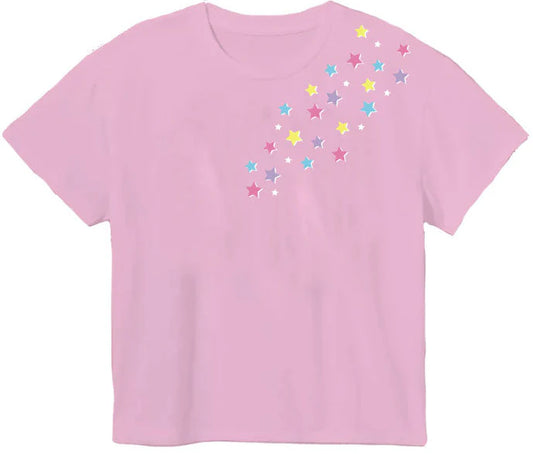 Azarhia Glitter Falling Stars Pink Boxy Tee