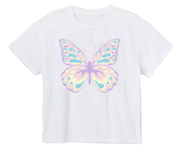 Azarhia Pretty Butterfly Screen Print w/ Pink Gliiter Boxy Tee