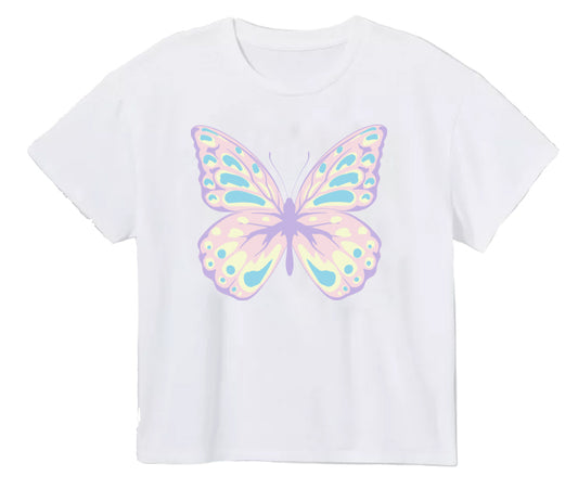 Azarhia Pretty Butterfly Screen Print w/ Pink Gliiter Boxy Tee