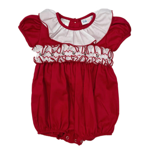 Lulu Bebe Kyra Red Smocked Ruffle Sash Bubble