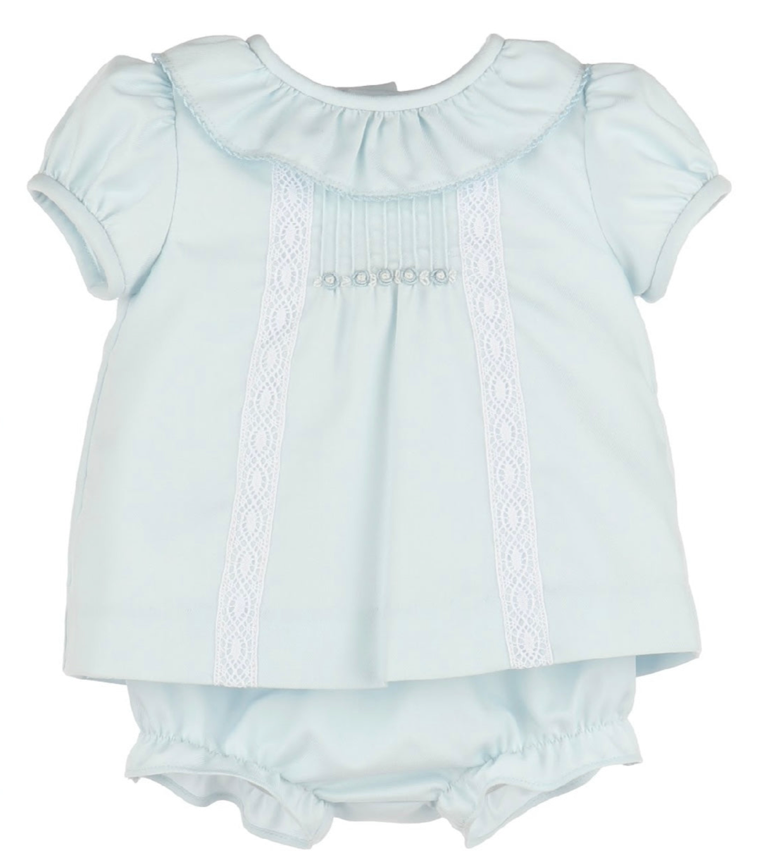 Luli & Me Pintucks Lace Bishop-Blue