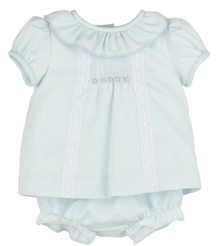 Luli & Me Pintucks Lace Bishop-Blue