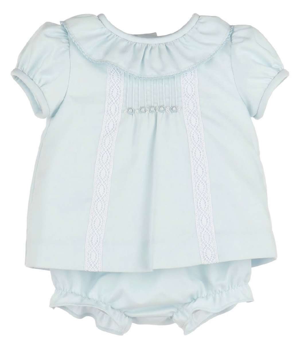 Luli & Me Pintucks Lace Bishop-Blue