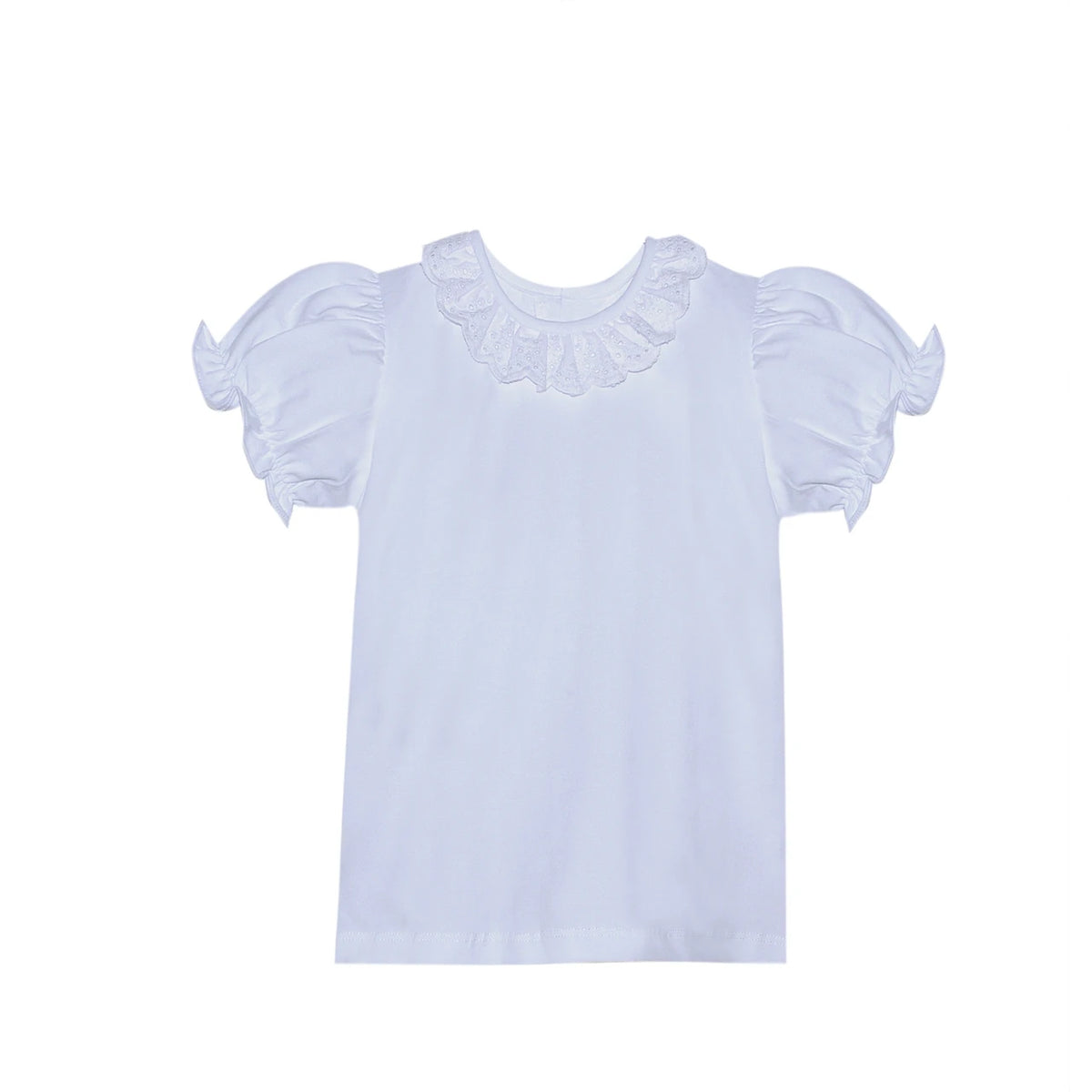 RN S/S Knit Blouse w/ Eyelet Ruffle Collar-White