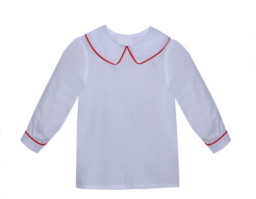 RN L/S Peterpan Collared Shirt-White/Red
