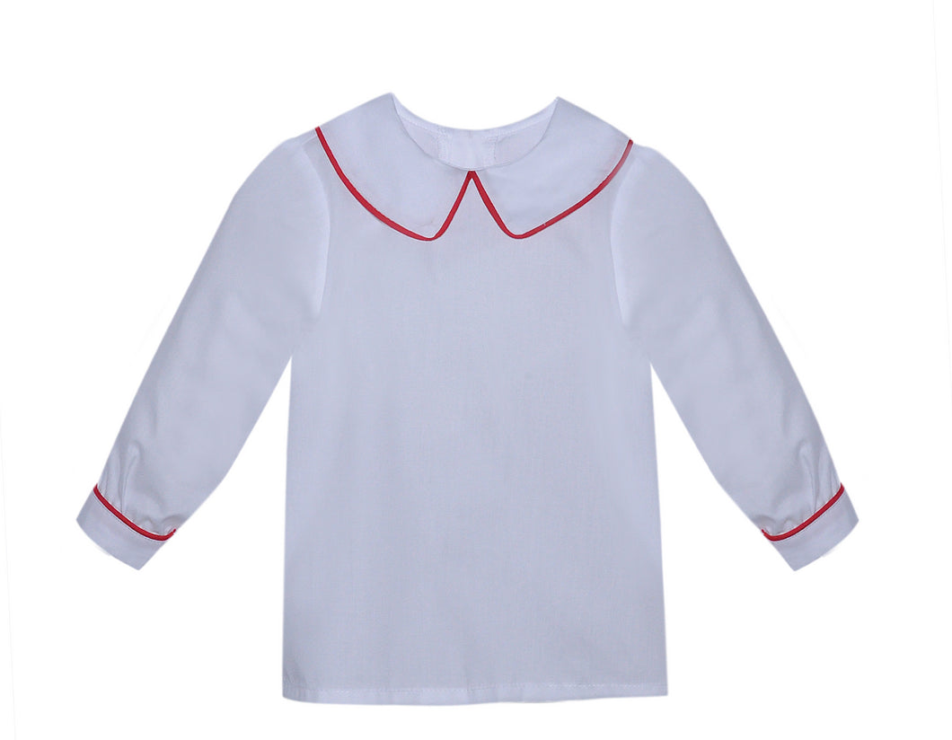 RN L/S Peterpan Collared Shirt-White/Red
