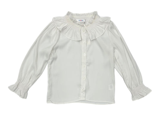 Lulu Bebe L/S Smocked Ruffle Collar Shirt-White
