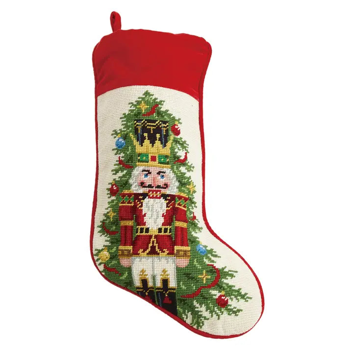 Nutcracker Needlepoint Christmas Stocking Red/Cream