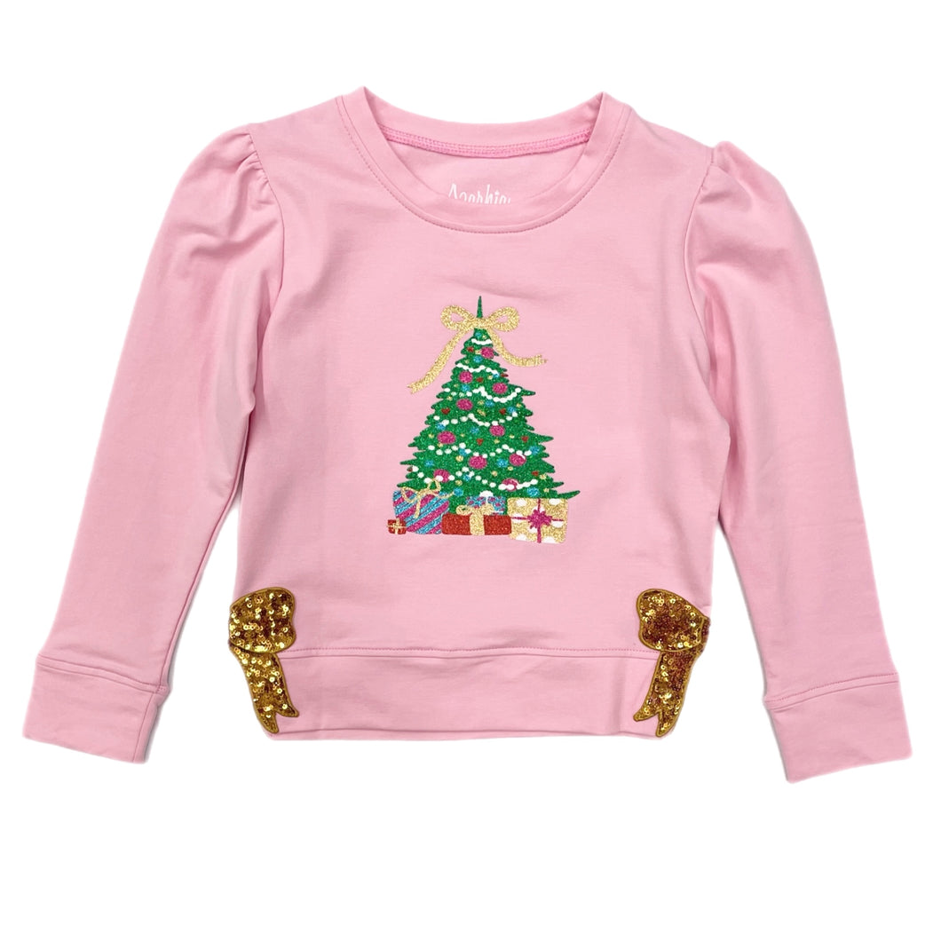 Azarhia Glitter Christmas Tree L/S Shirt-Pink