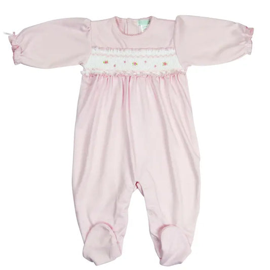 Baby Threads Pink Smocked Rosebud Footie