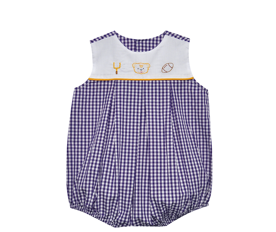 Southern Saturday Gameday Handstitched Boy Bubble-Purple Gingham