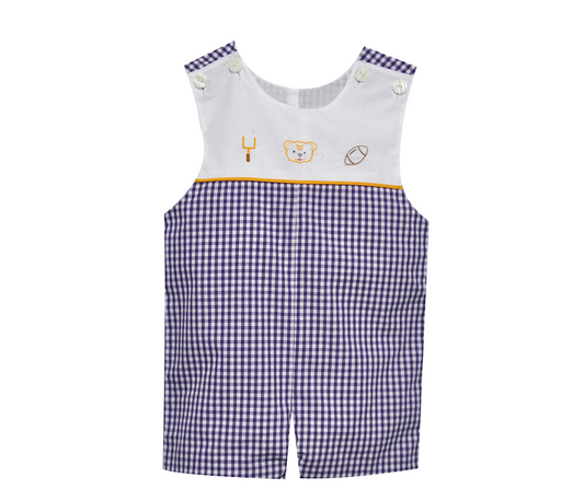 Southern Saturday Gameday Handstitched Shortall-Purple Gingham