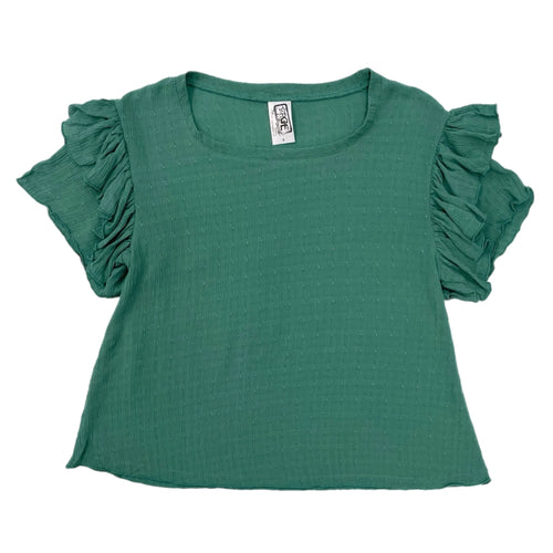 Erge Ruffled S/S Shirt-Dark Green