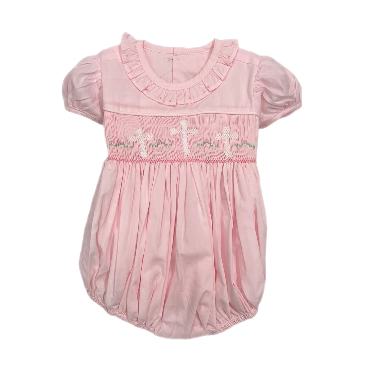 RN Juliette Cross Smocked Bubble w/ Ruffle Collar-Pink
