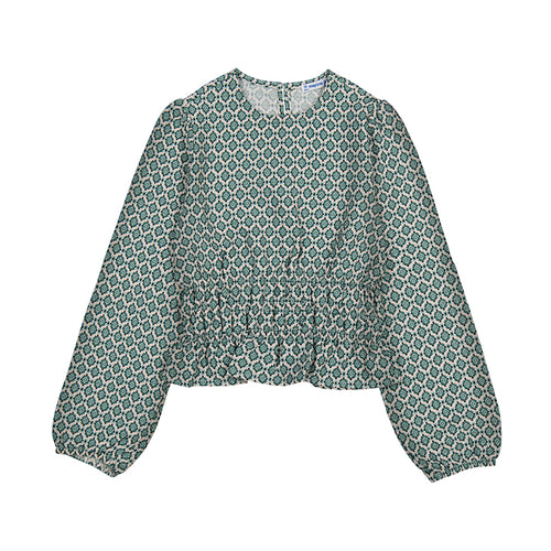 Mayoral Green Patterned Smocked Blouse