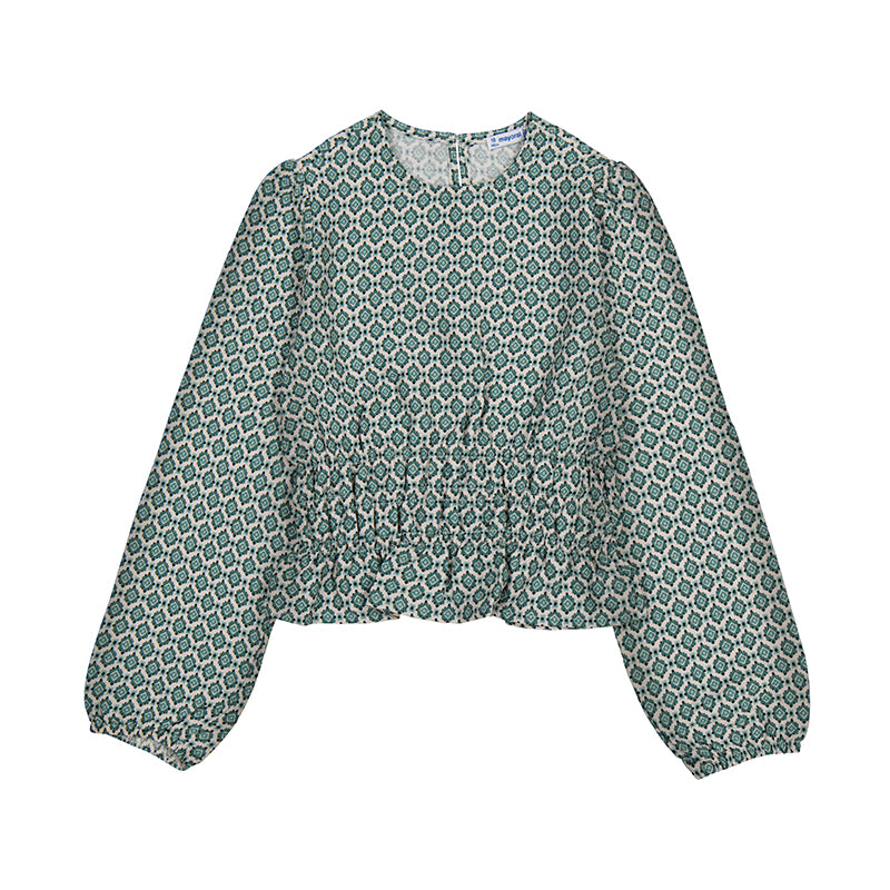 Mayoral Green Patterned Smocked Blouse