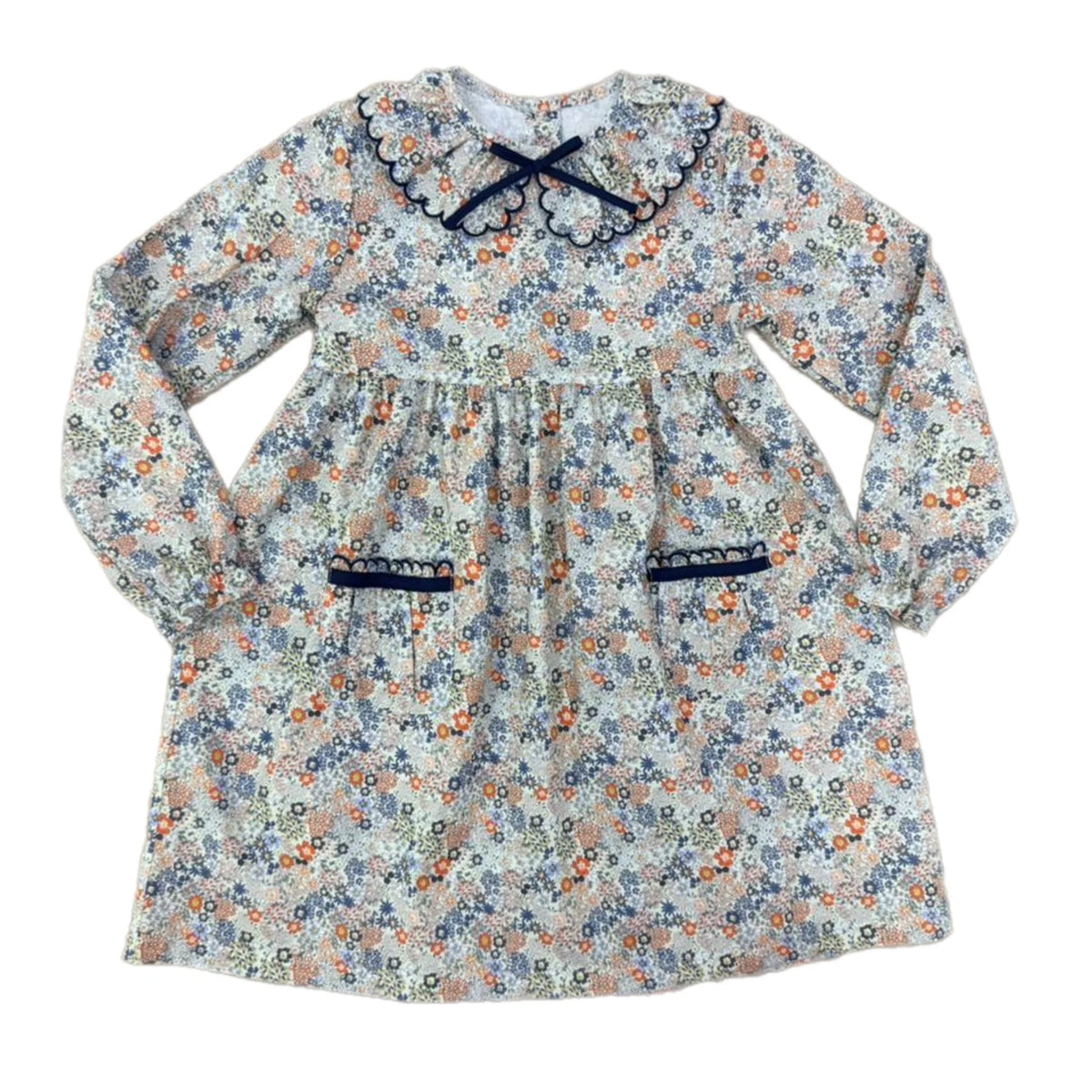 Floral L/S Scallop Collar Dress