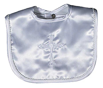 Raindrops Satin Christening Whip Stitch Snap Bib