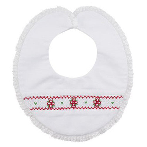 Feltman Holiday Bib w/ Smocking & Lace Trim