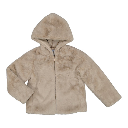 Mayoral Taupe Fur Hooded Zipper Coat