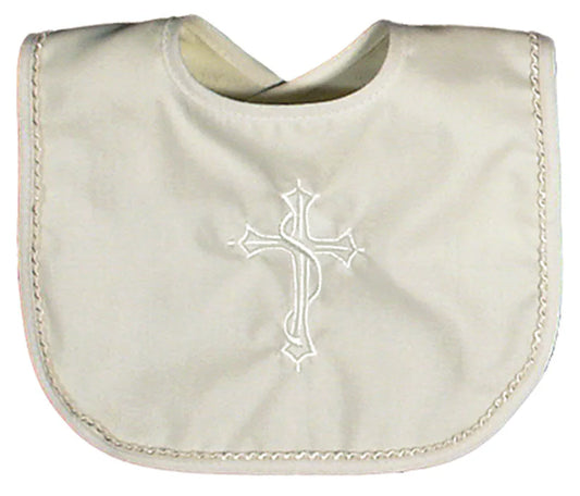 Raindrops Cotton Christening Whip Stitch Ivory Bib