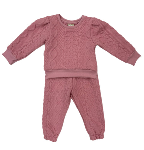 Milon Pink Textured Sweater Set-Pink