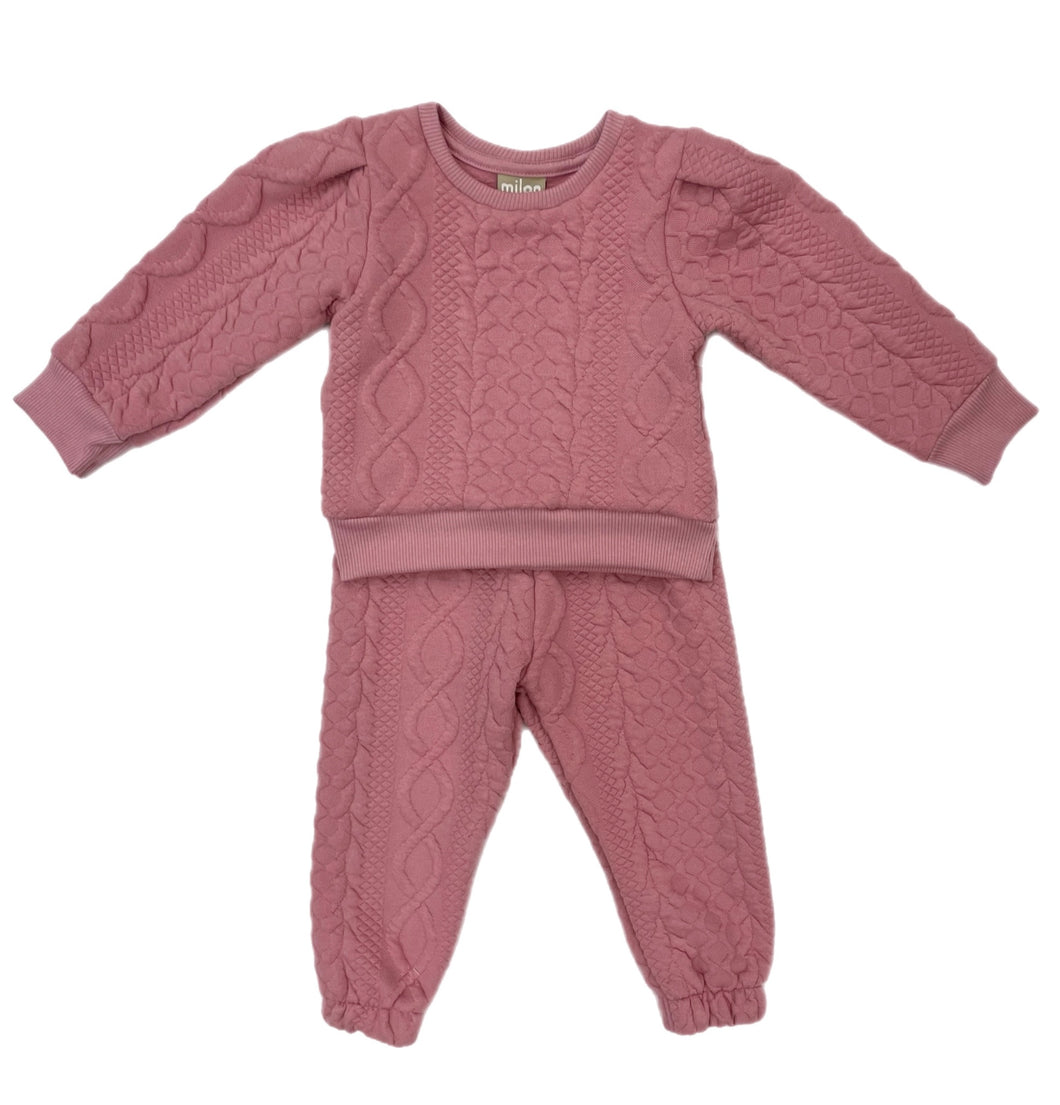 Milon Pink Textured Sweater Set-Pink