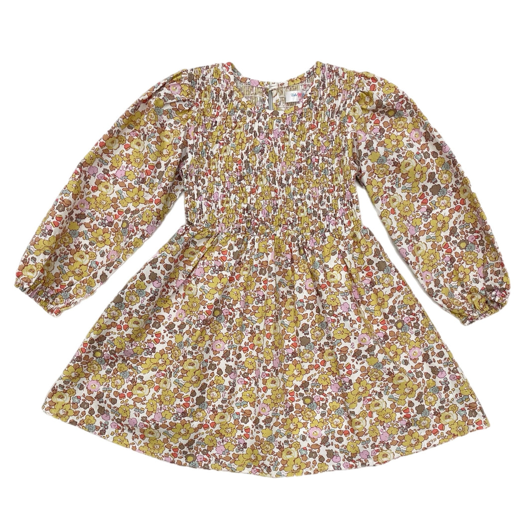 Lulu Bebe Emily Yellow Flower Smocked Bodice Dress
