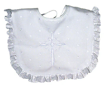 Raindrops Cotton Dot Christening Bib-White
