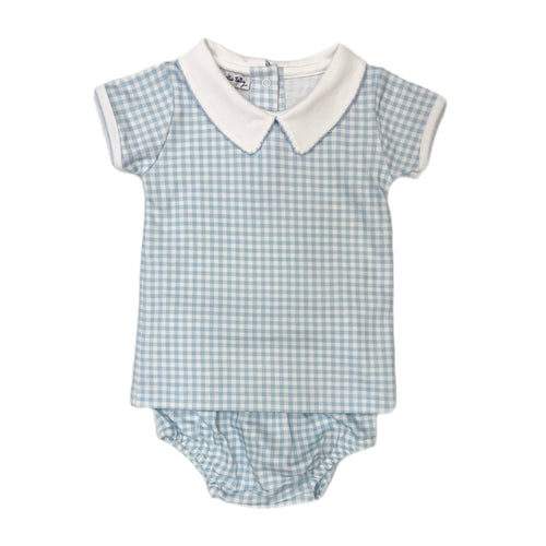 Magnolia Baby Mini Checks Collared Diaper Set-Lt. Blue