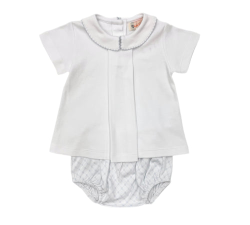 Acvisa Knit Diamond Diaper Set w/ Blue Stitched Trim