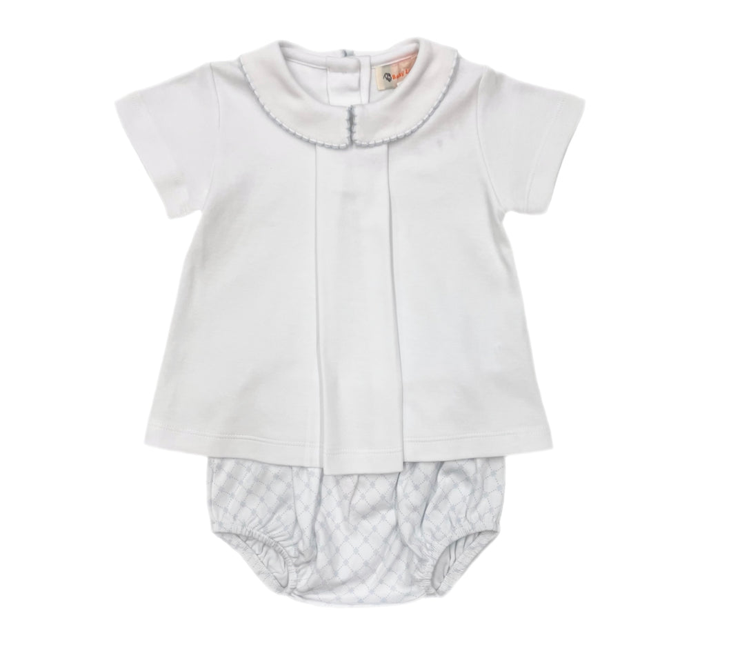 Acvisa Knit Diamond Diaper Set w/ Blue Stitched Trim