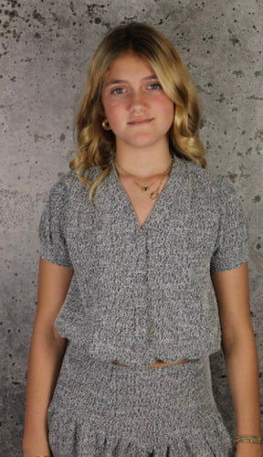 If So Black Tweed Puff Sleeve Top