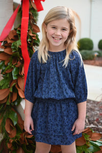 Pleat Rory Navy Leopard Spots Dress