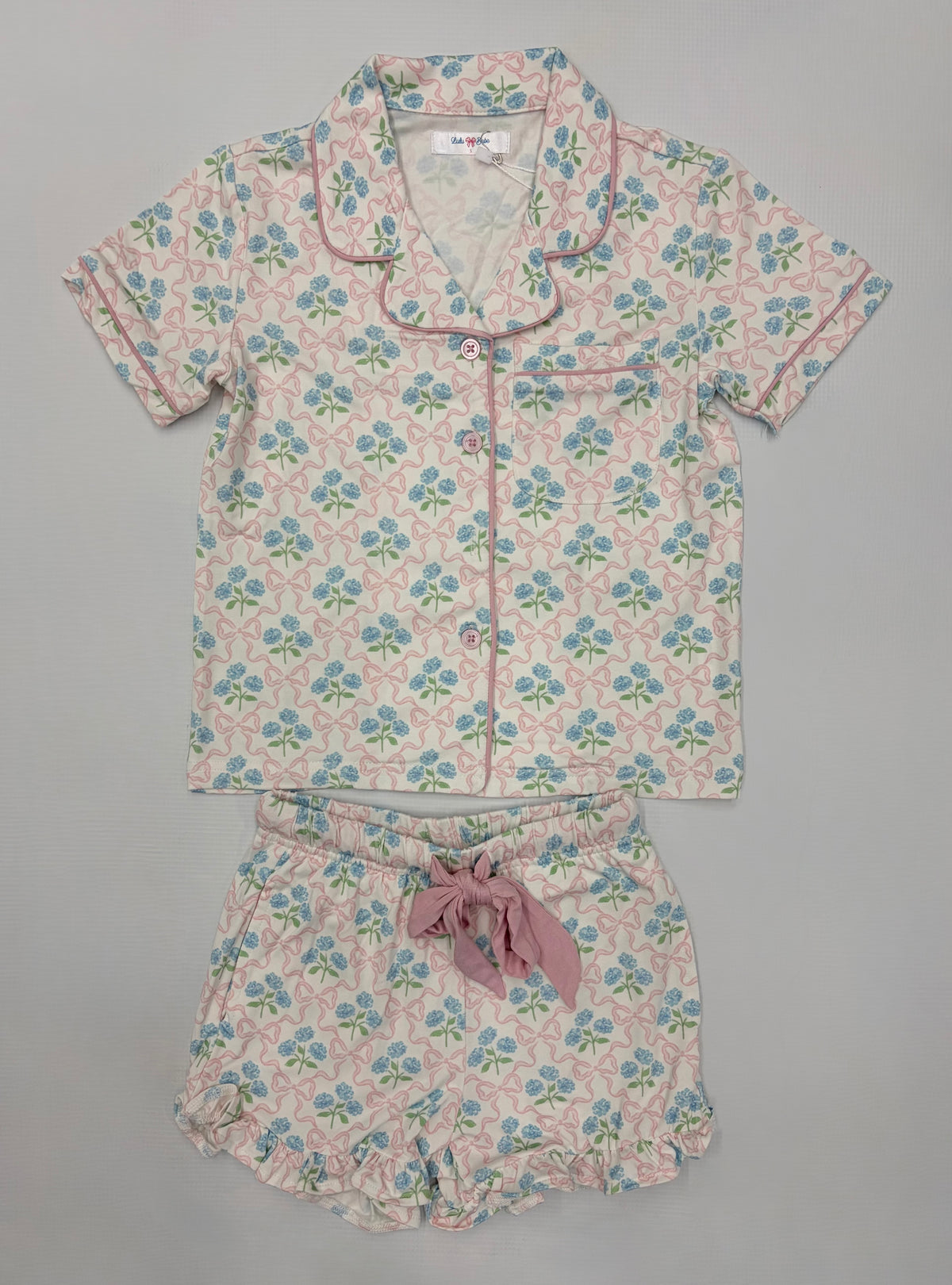 Lulu Bebe Flower/Bow S/S Button Down PJ's