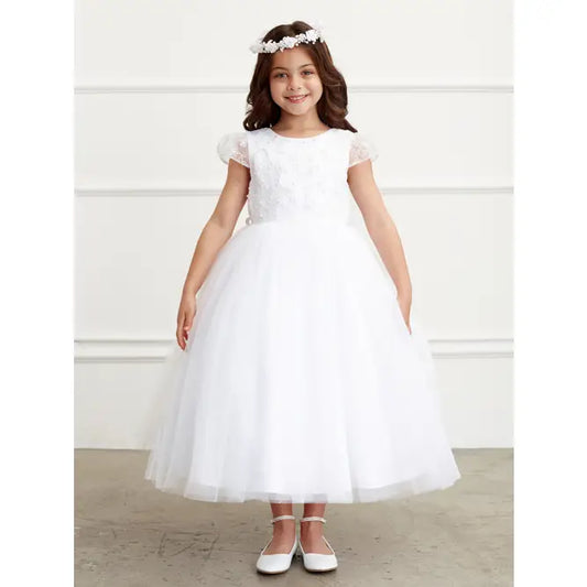 Tip Top Lace Cap Sleeve Dress w/ Lace Overlay and Pearl Waistline