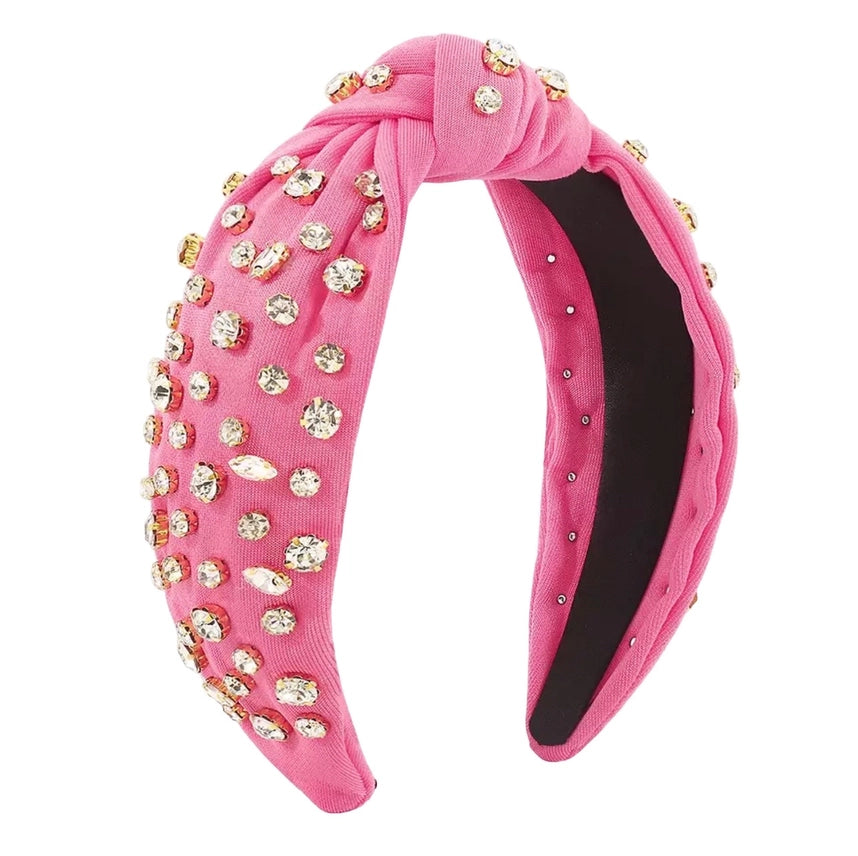 Pink, Black, White Rhinestone Top Knot Headband