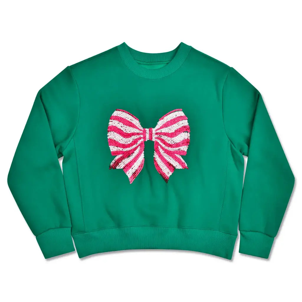 Iscream Bow Sequins Sweatshirt-Green